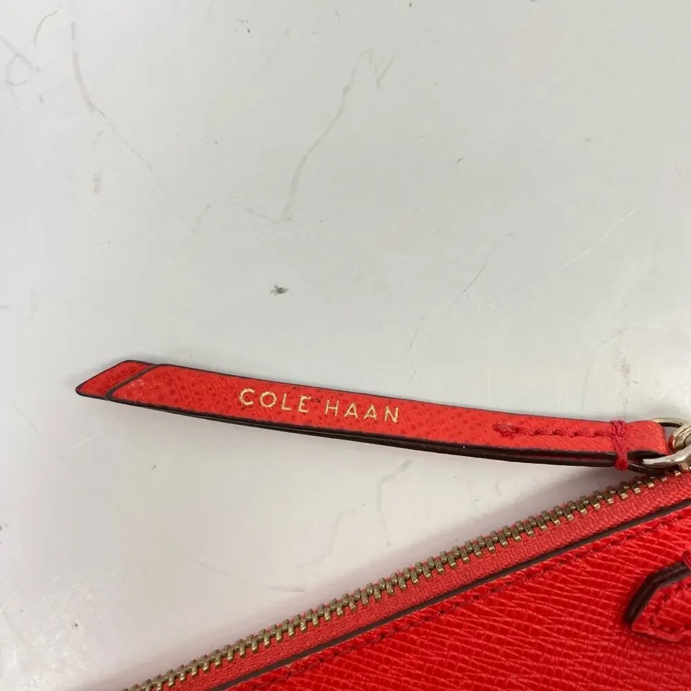 Cole Haan | Red Orange Pebbled Leather Rectangle Wristlet Wallet Clutch